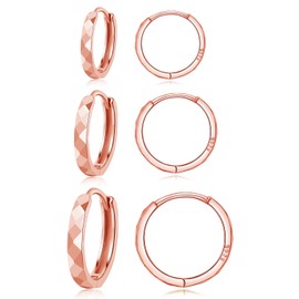 Cangall Silver Hoops Earrings for Women, 3 Pairs 925 Sterling Silver Hoop Earrings Set, Hypoallergenic Small Silver Sleeper Hoop Earrings, Cartilage Rose Gold Huggie Earrings Set in 9/11 / 13mm