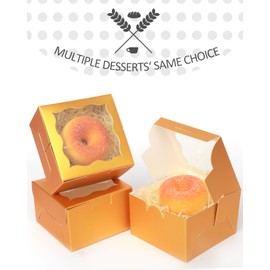 Gcardist Gold Bakery Box with Window 15Pcs 10.2x10.2x6.4cm Gold Cookie Boxes Pastry Box for Wedding Favor Birthday ＆ Party(4x4x2.5 Inch)