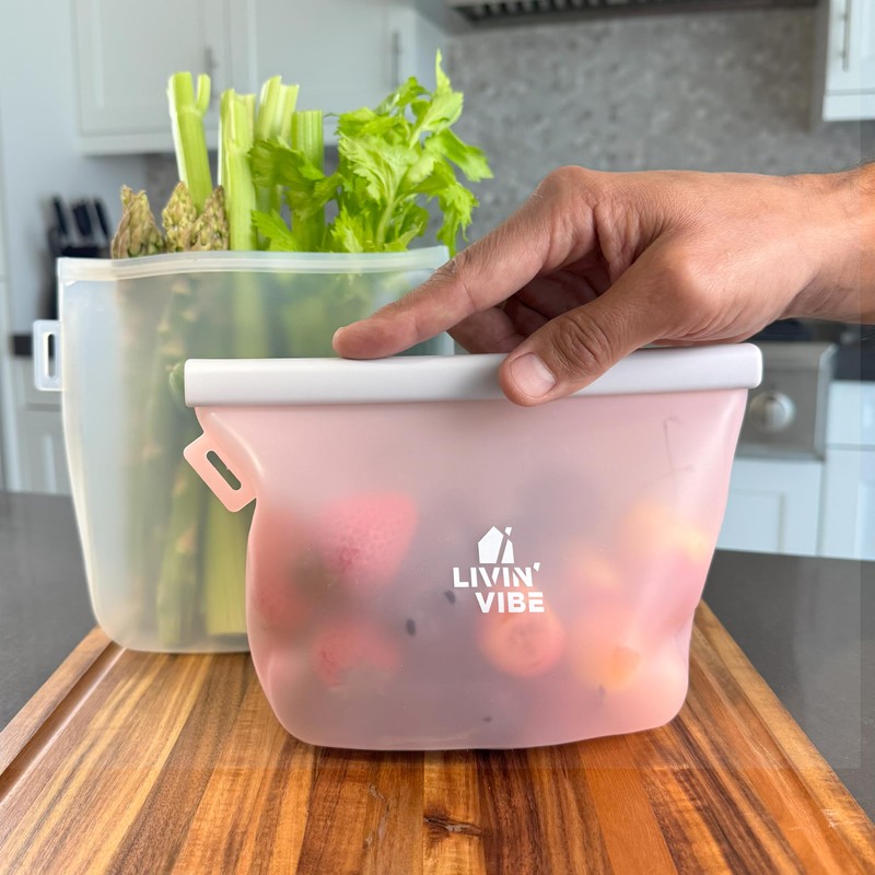 LIVINVIBE Reusable Silicone Food Storage Bags – Set of 4