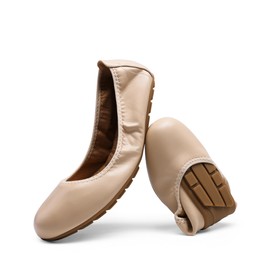 DREAM PAIRS Women's Ballet Flats Foldable with PVC Sole, Three-Layer Comfort Insert & 360° Bendability, Lightweight & Travel-friendly for Travel, Everyday Use, Naked, 41.5 EU