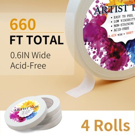 ETNRHP 4 Packs White Artist Tape for Watercolor Paper Drafting Art Low Tack Masking Tape Acid Free Painter Watercolor Tape for Painting Canvas Framing, 0.6inch Wide 660FT Long Total