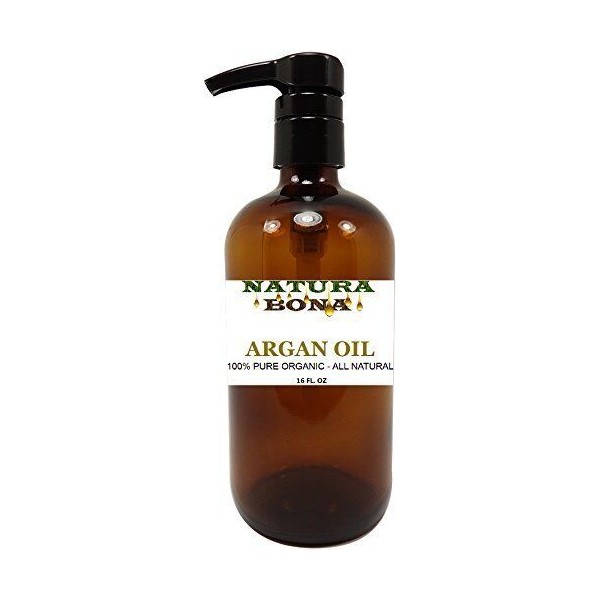 Pure Organic Argan Oil 16 oz Amber Glass Pump Bottle - A Natural Skin Moistur...