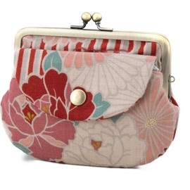 Japanese Clip Wallet for Men and Women (Retro Flower) Made in Japan Mini Medium Small Purse Coin Purse Coin Purse Double Purse with Pocket, red, Money Clip