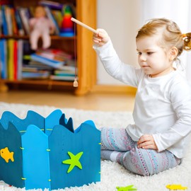 LIOOBO Fishing Rods, 20 Fishing Games, Wooden Toys, Fishing, Magnetic, Small, Kids, Boys, Girls, Popular, Birthday, Party, Christmas Gift