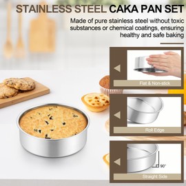 Homikit - Juego de moldes redondos para tartas de 6 pulgadas, acero inoxidable, paquete de 3 moldes para horno y lavaplatos, latas pequeñas antiadherentes de 2 pulgadas de profundidad, no tóxicas y