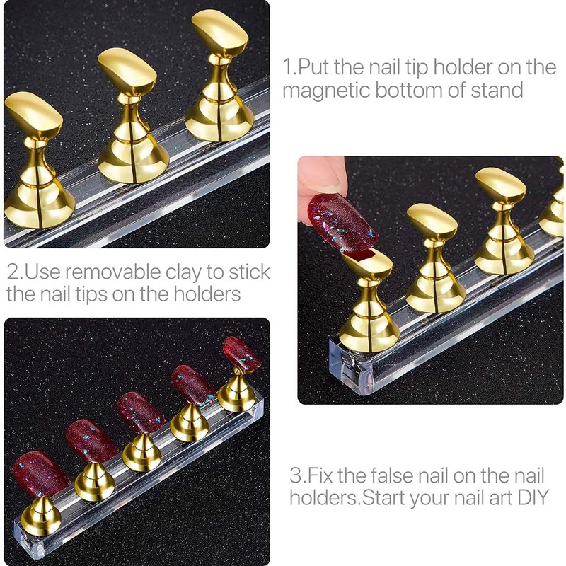 2 Set Acrylic Nail Art Holder Practice Display Stand Magnetic