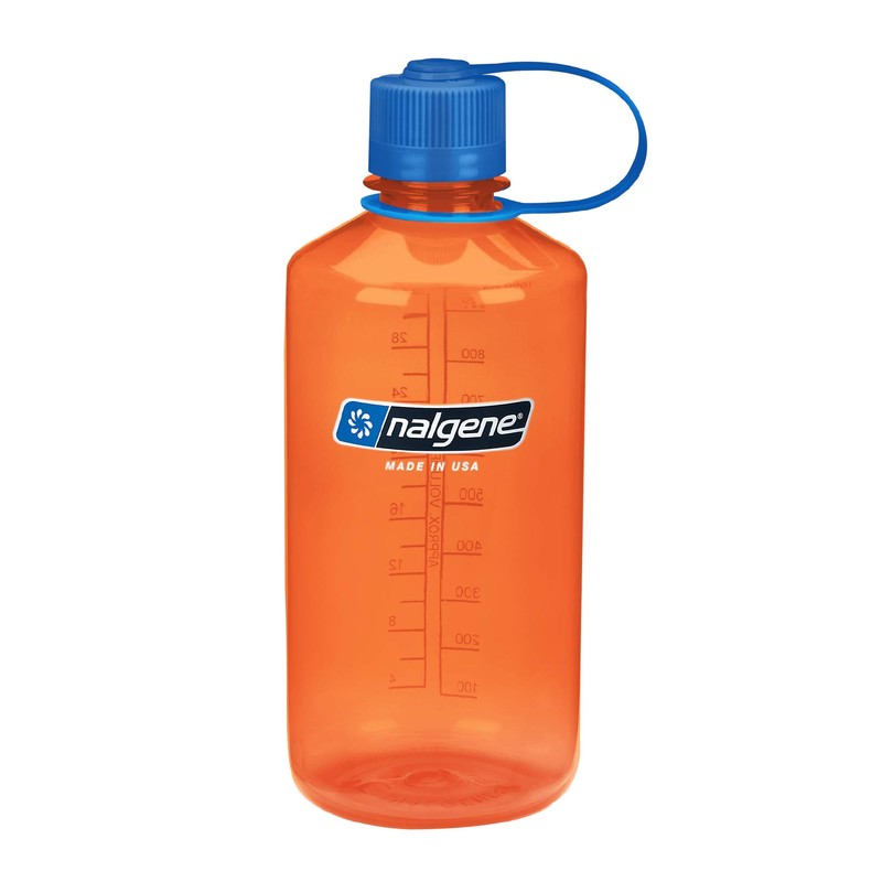 Nalgene Tritan Narrow Mouth BPA-Free Water Bottle, Orange w/Blue Cap,