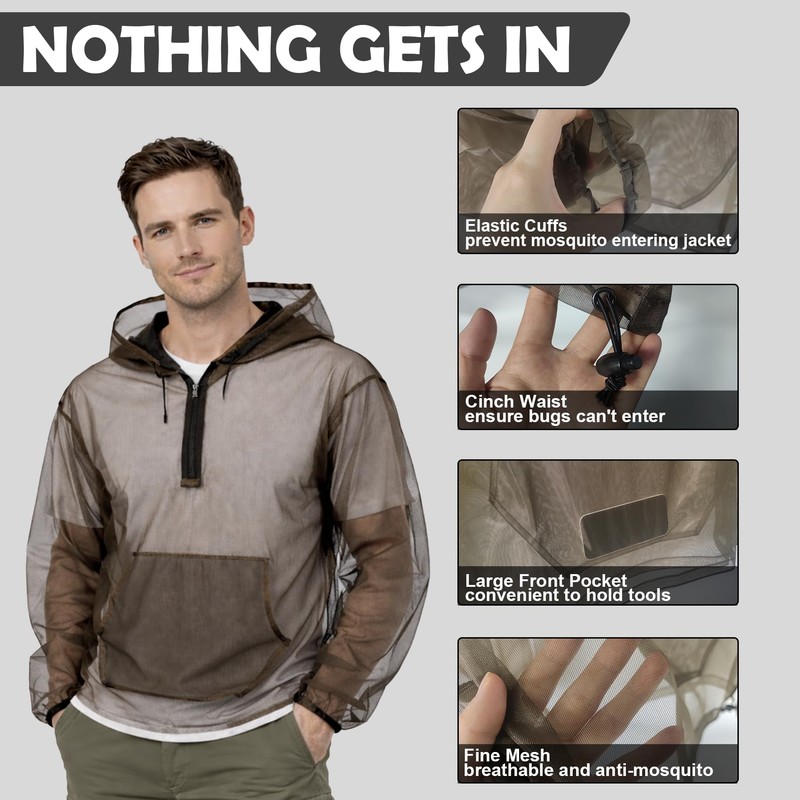 Aventik No-See-Um Mesh Mosquito Jacket for Outdoor, Multiple Sizes to