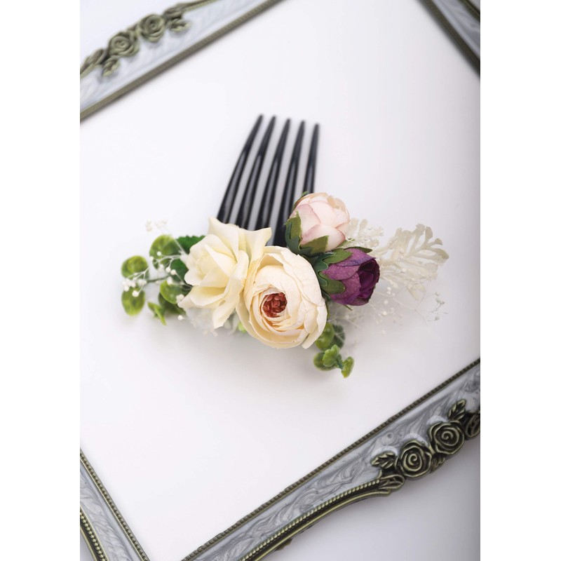 Kercisbeauty - Peineta de flores de champaña para novia, para