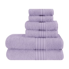BOUTIQUO 6 Pack Cotton Towel Set, Contains 2 Bath Towels 28x55 inch, 2 Hand Towels 16x24 inch & 2 Wash Coths 12x12 inch, Ideal Everyday use, Ultra Soft Compact & Lightweight - Purple