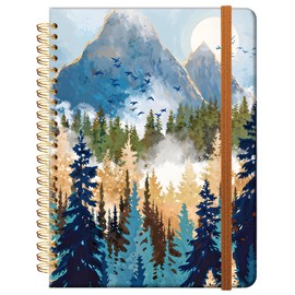 Ruled Spiral Writing Notebook,A5 Hardcover Lined College Journal for Women Lady,Fashion Puppy Watercolor Strong Twin-Wire Binding with Premium Paper,8.4" X 6",Perfect for School,Office,Home Gifts(Foggy Mountains Landscape)