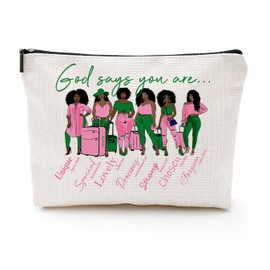 Sorority Themed Gifts for Sisters Pink and Green Makeup Bag for Women - Cute Small Cosmetic Pouch, Sisterhood Gift for Best Friend, Black Girl Essentials