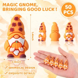 DoubleFill 50 Pcs Thanksgiving Pumpkin Mini Gnomes Figurines Fall Miniatures Gnomes Maple Leaf Decorations Ornaments for Autumn Tiered Tray Table Centerpieces Harvest Party Favors Gift to Hide and See
