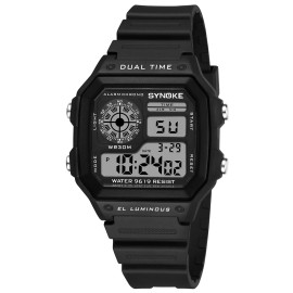 Synoke Waterproof Mens Digital Watch Waterproof Multifunction Fashion Casual Wristwatch - Black