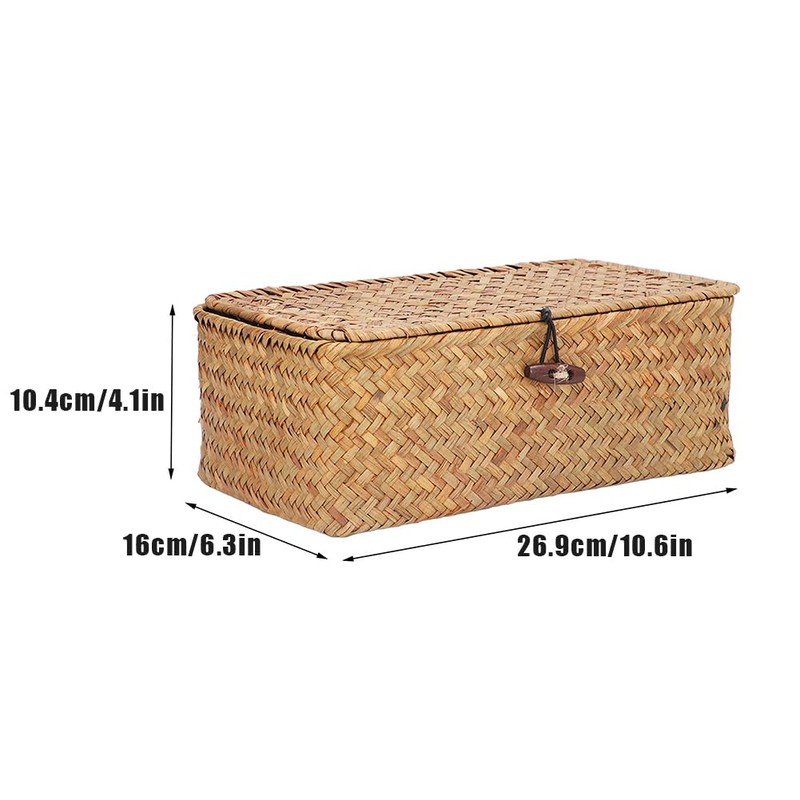 Leopacat Rectangular Seagrass Basket, Woven Storage Box, Wicker Baskets with