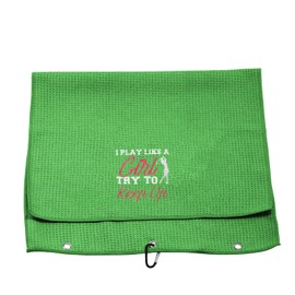 BLUPARK Fun Women Golfing Gift for Lady Golfer I Play Like A Girl Try to Keep Up Golf Towel with Clip (Keep Up-Green)
