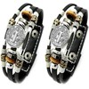 BaBakiak St Benedict Exorcism Medal Leather Bracelet, Multilayer with Beads