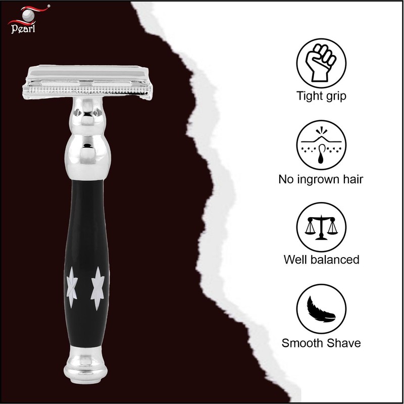 Pearl Shaving Double Edge Butterfly Safety Razor P- 81D (Black)