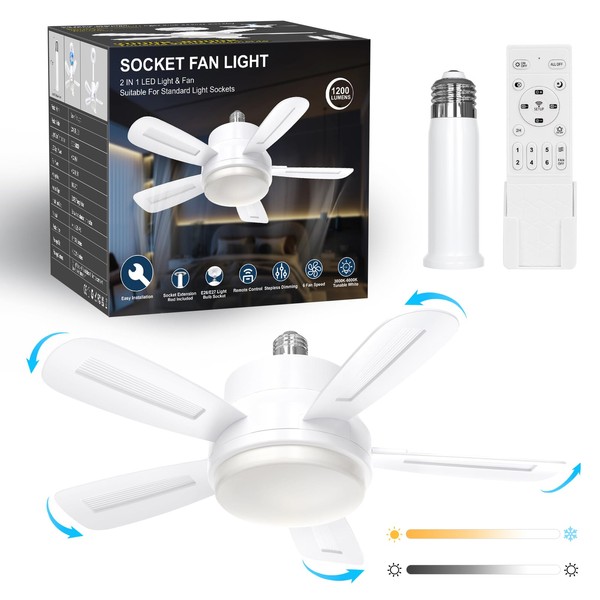 DUSKTEC Socket Fan Light 6-Speeds 15.7“ E26 Base Screw in
