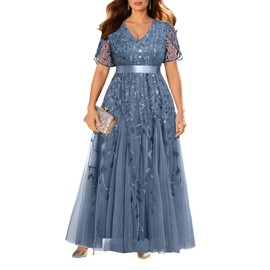 Mother of The Bride Dresses Plus Size Dusty Haze Blue Formal Wedding Guest Evening Gowns Elegant Prom Long Dress Sleeves