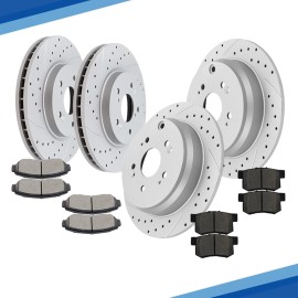 AutopartsMAXonline Front Rear Drilled Brake Rotors Discs & Pads Fit Honda CR-V Acura RDX Brakes Kit