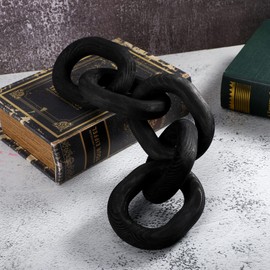 Queekay Decorative Wood Chain Link Decor Rustic Wooden 5 Link Wooden Chain Decor Ornament Farmhouse Home Decoration Hand Carved Wood Crafts Ornaments for Coffee Table(Black)