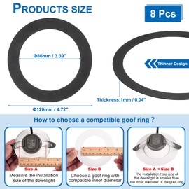 PATIKIL Goof Rings Inner Diameter 3.39", Outer Diameter 4.72", 8 Pcs Metal Goof Rings Cover Recessed Light Trim for Ceiling Wall Fixtures Can Lighting Down Light LED, Matte Finish Black
