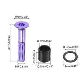 PATIKIL 1 Inch Skateboard Hardware Screws Bolts Kit, 8Pcs Skate Tools Mounting Hex Key Parts with Spacers Washers Nuts Wrench for Skateboard Longboard Wheel Accessories, Purple Black