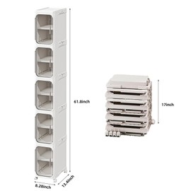 5-Tier Narrow Storage Cabinet: Slim Plastic Storage Organizer with Doors and Adjustable Shelves, Movable Waterproof Floor Cabinet for Small Spaces, Ideal for Bathroom, Kitchen, Laundry, Office.