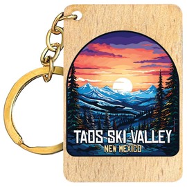 R and R Imports Taos Ski Valley New Mexico Design B Souvenir Flat Wood Keychain 1.5” x 2.5” 4-Pack