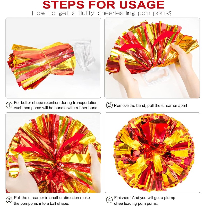 IONPSHG 4Pcs Cheerleader Pompoms Metallic Foil Cheer Poms Hand Flower