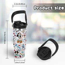 xiiai 30oz Nurse Tumbler for Women - Leak Proof Stainless Steel Travel Mug with Handle & Flip Straw - Nurse Gifts for Women, Nurses Week, Birthday - BPA-Free, Fits Car Cup Holders, Work & Outdoor Use