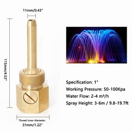 Fountain Nozzle, 1" Female Thread, Brass, with Valve, Adjustable Water Column Height and Direction, Spray Jet Sprinkler Head Replacement, Water Pump Nozzle for Pool, Ponds, Garden, Outdoor, 1pcs