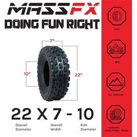 MASSFX 22x7-10 Front Tire - 4 Ply Durable All-Terrain ATV/UTV Tire with 1/2" Tread Depth, Heavy-Duty Construction, and Superior Traction for Mud, Sand, Dirt, and Trail Riding (22x7x10) (2 Pack)