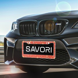 SAVORI Bling License Plate Frames for Women 2 Pack, Rhinestone Crystal License Plate Cover with Bolts Washer Caps Univerasl Bling Car Accessories for Girls (Red)