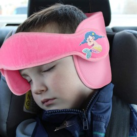 LETTON Car Seat Head Support for Child, Adjustable Head Band Strap Headrest, Safe, Comfortable Head & Neck Pillow Support Solution– Baby & Kids Travel Accessories (Pink with mermaid Pattern)