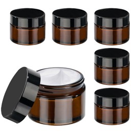 GAUATO Pack of 6 Glass Jars, 20 ml, Cream Jars for Filling, Brown Glass, Cream Jars, Ointment Cans, Cosmetic Containers, Cream Jars, Small Jars, Empty Jar with Lid and Liner for Cosmetics, Lotion,