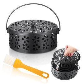 Metal Mosquito Coil Box, Incense Holders with Brush, Coil Incense Burner Holder for Indoor and Outdoor Camping, Movable Hollow Metal Mosquito Coil Container, Spiral Metal Holder