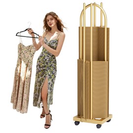 DRKSBESTO Large Capacity Hanger Organizer Stacker Stand, 2-in-1 Hanger Storage with Lockable Casters, Hanger Stacker for Closet, Laundry Room, Clothes Stores(Gold, 51 inch)