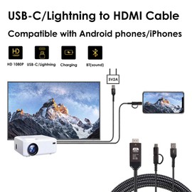 2-in-1 Phone to TV HDMI Adapter 2K/1080P | Lightning+USB-C to HDMI for iPhone/Android/Samsung | Plug & Play, Video Audio Mirroring,Phone Screen Mirroring for TV/Projector/Monitor