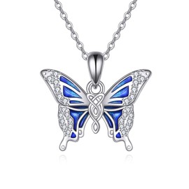 POPLYKE 925 Sterling Silver Celtic Butterfly Black Cat Panda Necklace for Women Cute Animal Jewellery Gifts for Girls, Sterling Silver, Cubic Zirconia