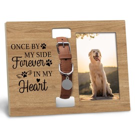 XNXLDYLH Dog Cat Pet Memorial Picture Frame with Collar Holder, Pet Cat Dog Memorial Loss Sympathy Gifts for Loss of Dog, Once by My Side Forever in My Heart Picture Photo Frames for 4x6 Photos