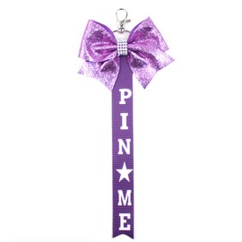 Cheerleader Pin Me Bow Keyring Glitter Pin 10 Pieces Pin Me Band for Cheer Bag with Rhinestones Cheer Bow Holder Hanging Long Bow Key Ring Sparkling Key Ring, 2