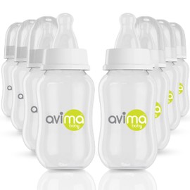 Avima 4 oz Anti Colic Baby Bottle Set - Slow Flow Nipples Included, Standard Neck, BPA Free - Newborn 0-3 Months, Stage 1 Feeding for Gas, Spit Up & Colic (Set of 8)