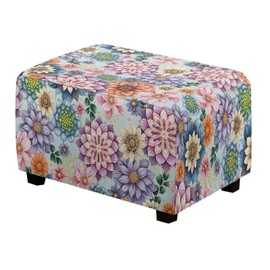 Talayituse Boho Mandala Flower Print Ottoman Cover Rectangle Waterproof Ottoman Slipcover Rectangular Thick Storage Footrest Stool Covers Furniture Protector for Pets, Small
