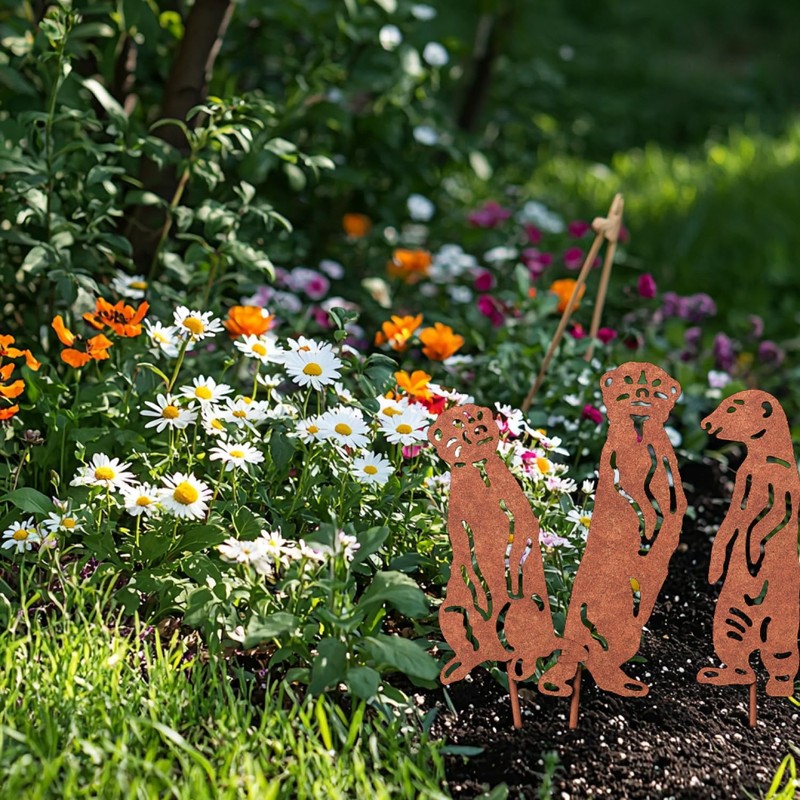 VERDOBA Meerkat Garden Decoration Rust - Iron Figures Set with