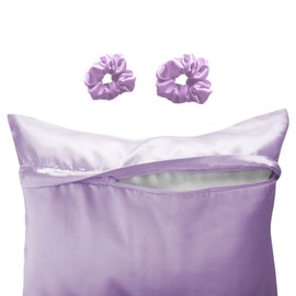 Alexandra's Secret Satin Bed Zippered Pillowcase with Scrunchies for Hair and Skin Pack of 2 Gift Set Luxury Soft and Cooling Sleep Silky Pillow Cases with Zipper (King, Lavender)