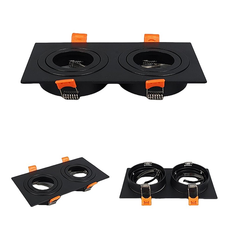BRENDAXIN Square Black Double-Head GU10 Downlight housing, recessed Spotlight Frame,