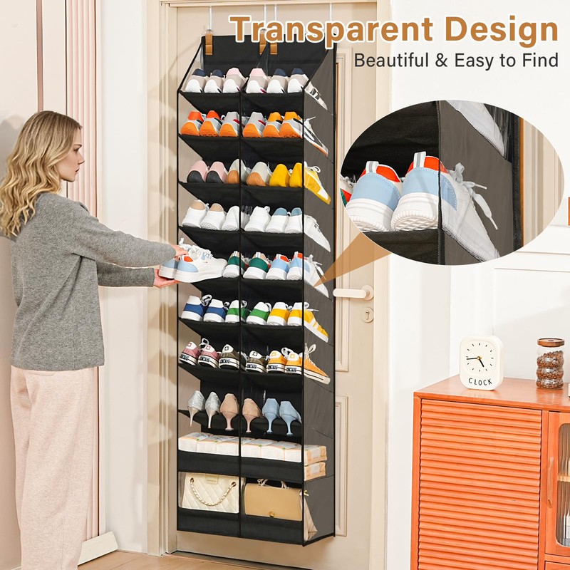 Euct 20-30 Pairs Over the Door Shoe Organizer, 10-Tier Hanging