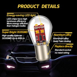 Ruiandsion - 2 focos LED ámbar, de 12 V, 1157, 2057, 7508, BAY15D, de repuesto para luces traseras, de retroceso, direccionales, de coche